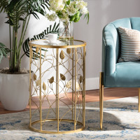Baxton Studio JY20A251-Gold-ET Anaya Modern and Contemporary Glam Brushed Gold Finished Metal and Glass Leaf Accent End Table